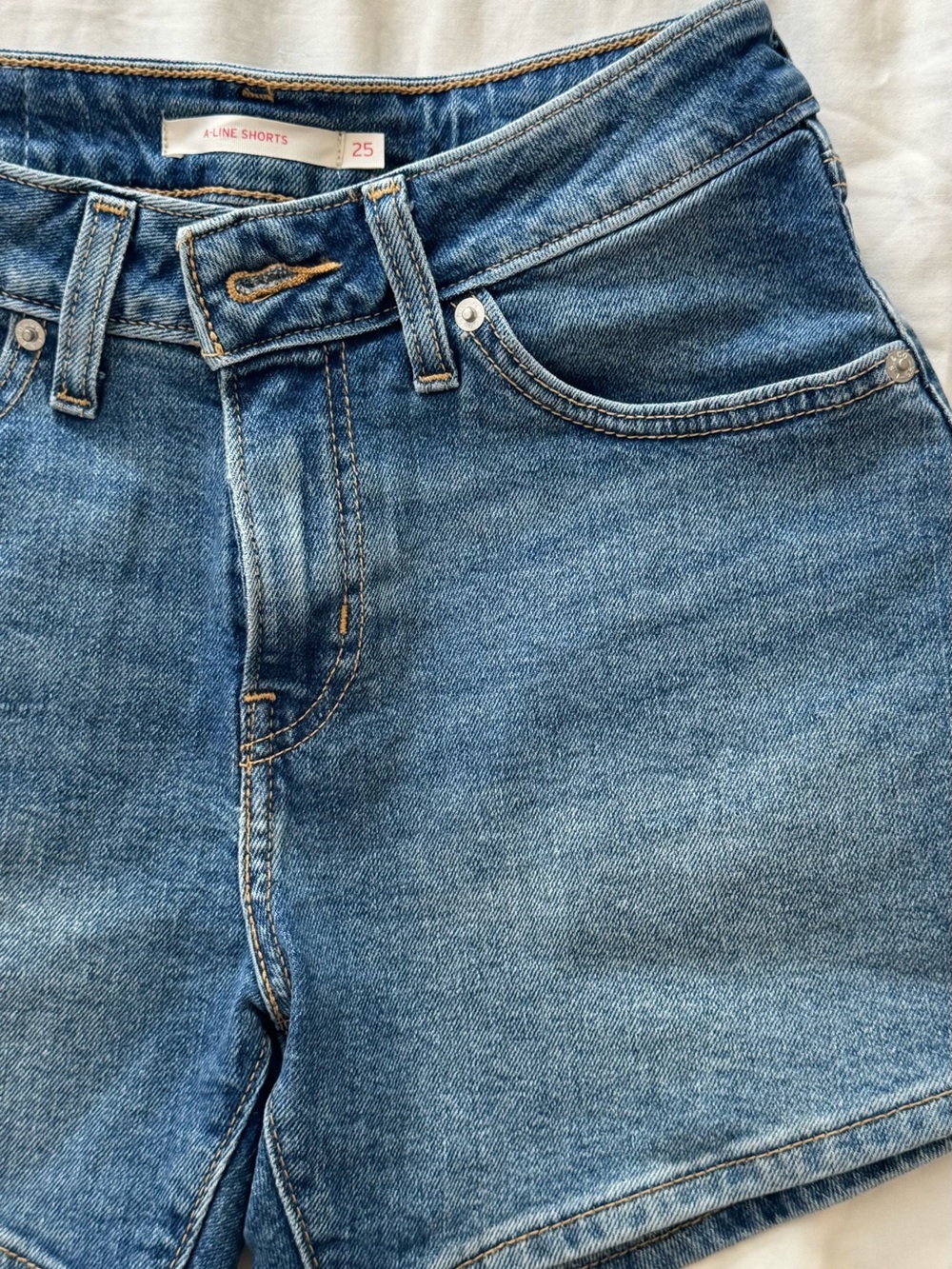 Levi's Classic Blue Denim High-Rise Shorts - Picture 2 of 8